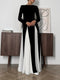 Sling Black & White Patchwork Long Sleeves Maxi Dress