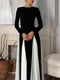 Sling Black & White Patchwork Long Sleeves Maxi Dress